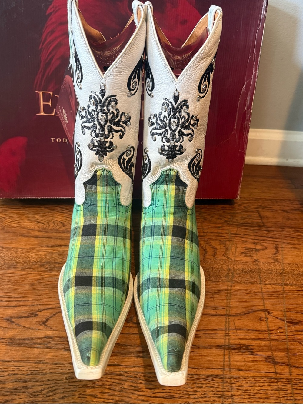 El General Men’s Green Plaid Leather Cowboy Boots Size 11 – NIB